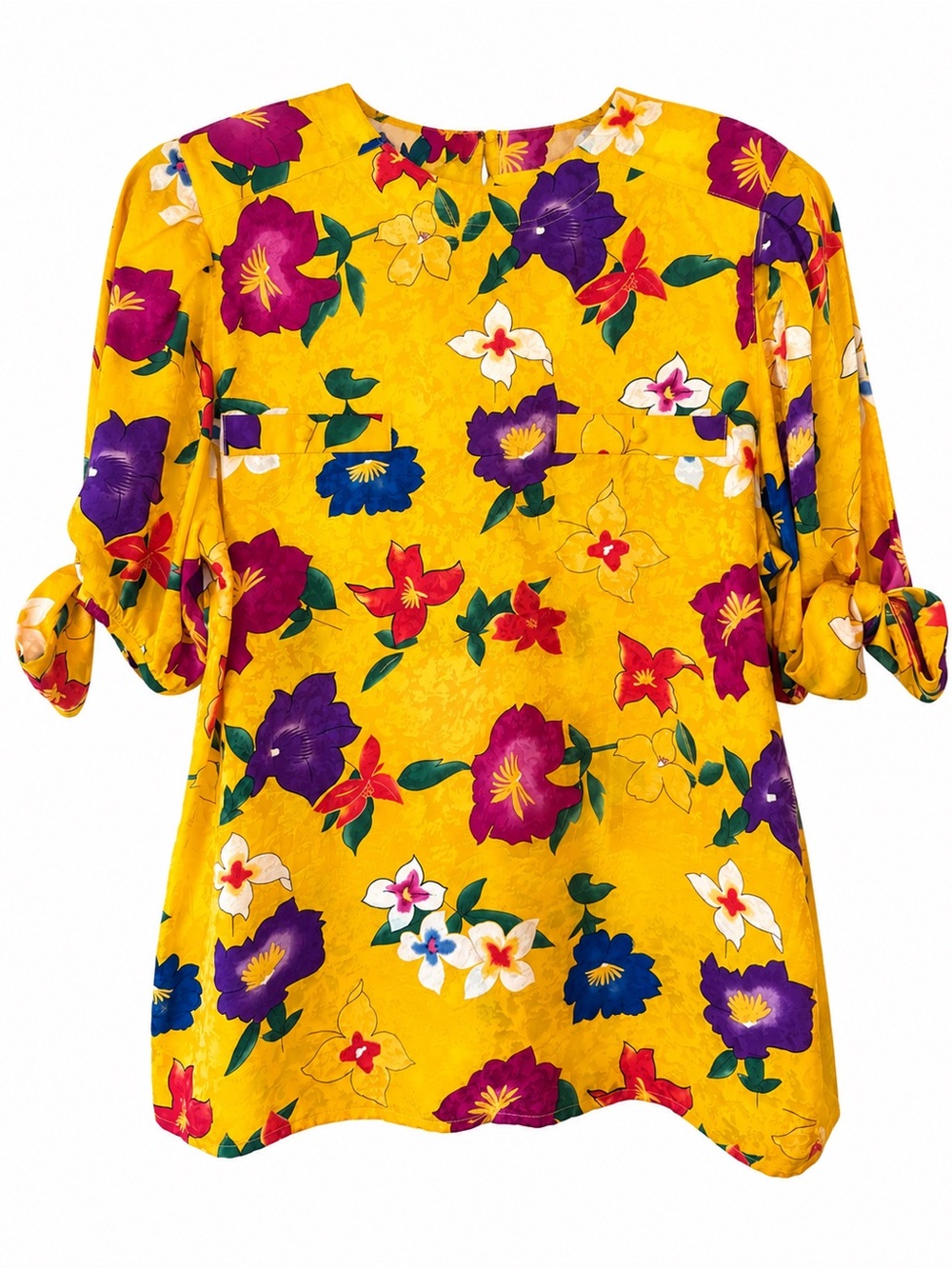 Vintage Che Bella Silk Blouse Top yellow floral multicolor size 8